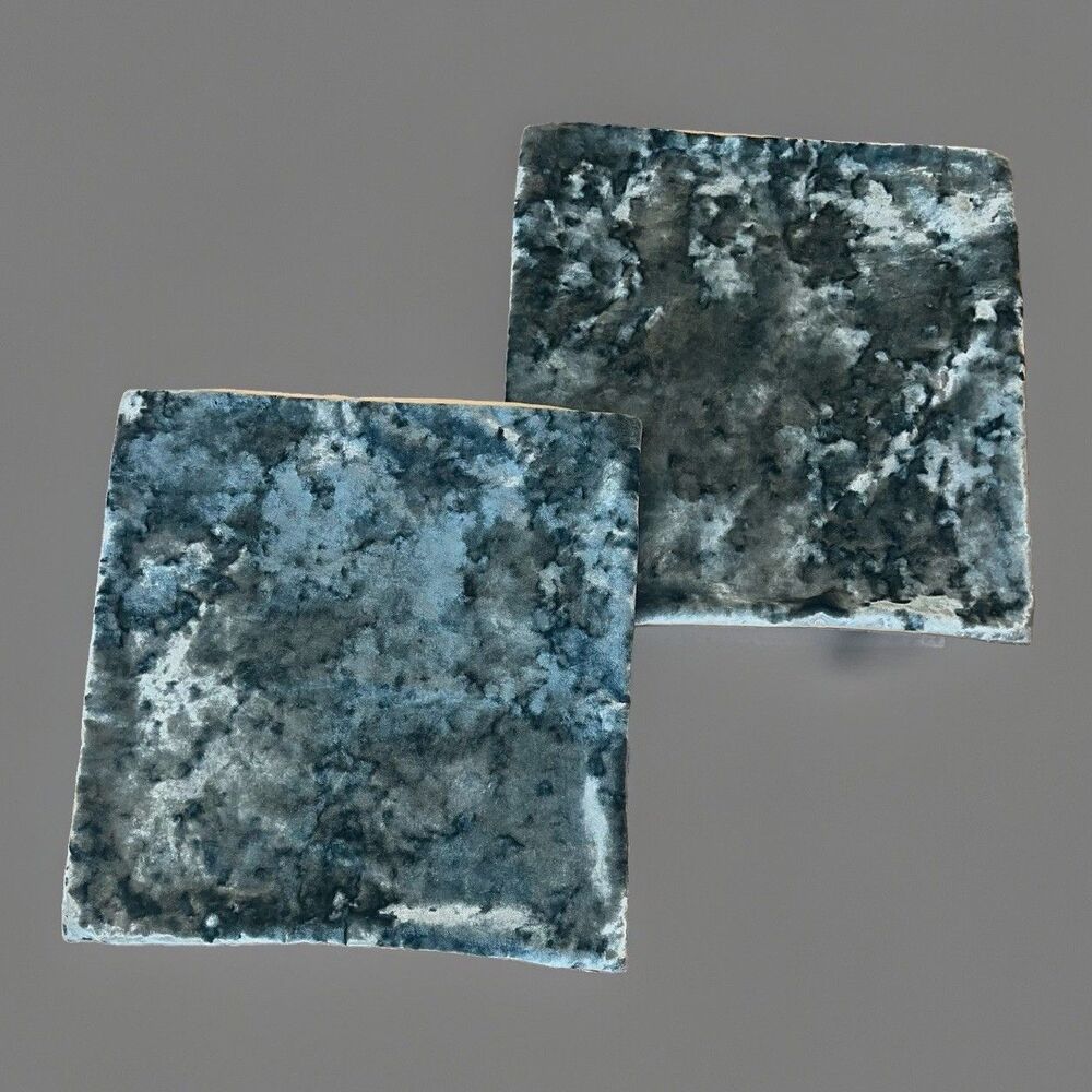 West Elm Lush Velvet Linen Back Pillow Covers Blue 20x20” Set of Two Crushed